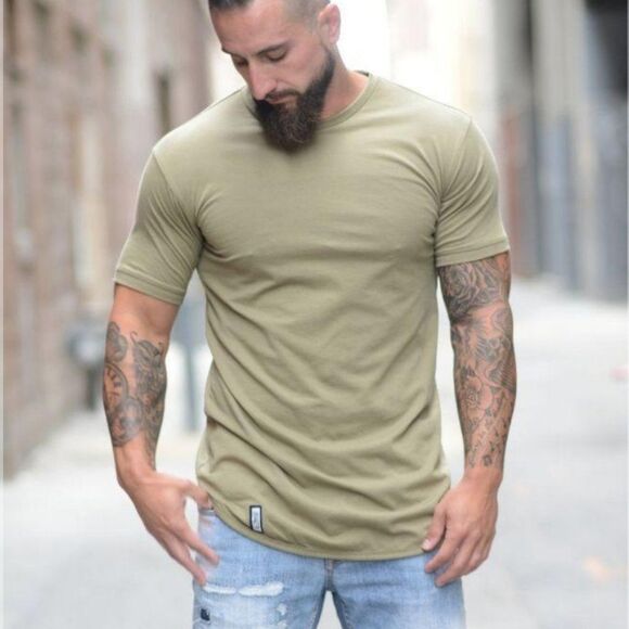 Zivi Apparel Khaki Green Curved Hem Tee Shirt S T20 - Picture 9 of 9